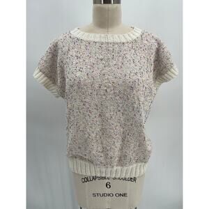 Homemade Knit Sleeveless Sweater Boxy White Pink Tweed